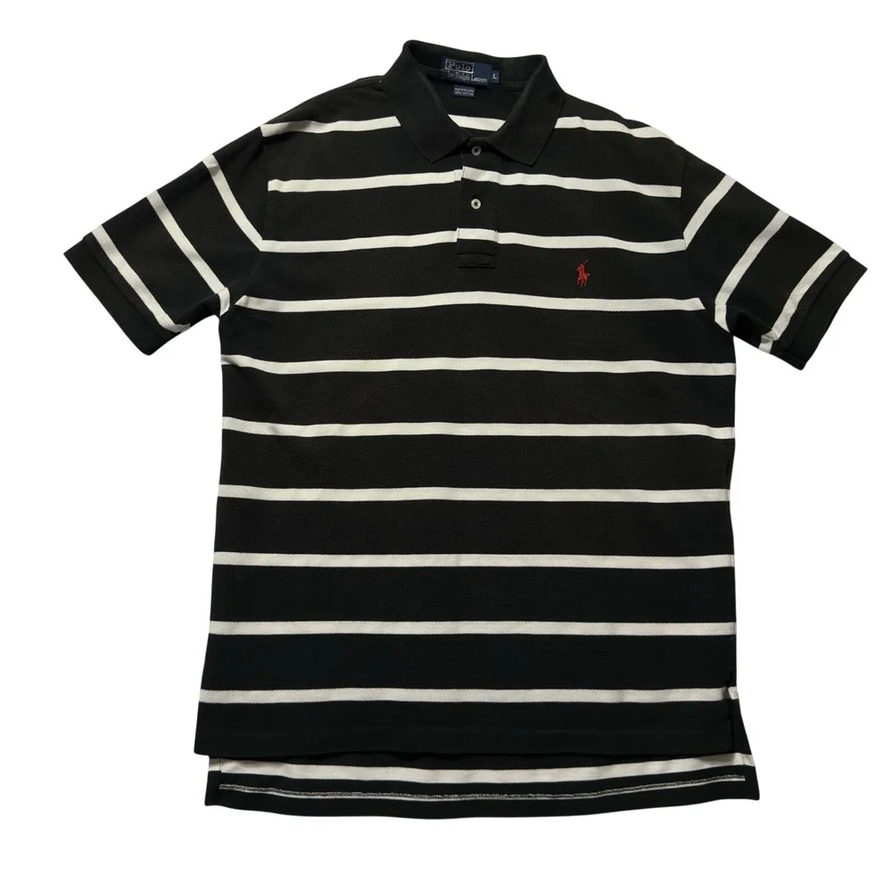 Polo Ralph Lauren Black & White Striped Mesh Men's‎ L Polo Shirt